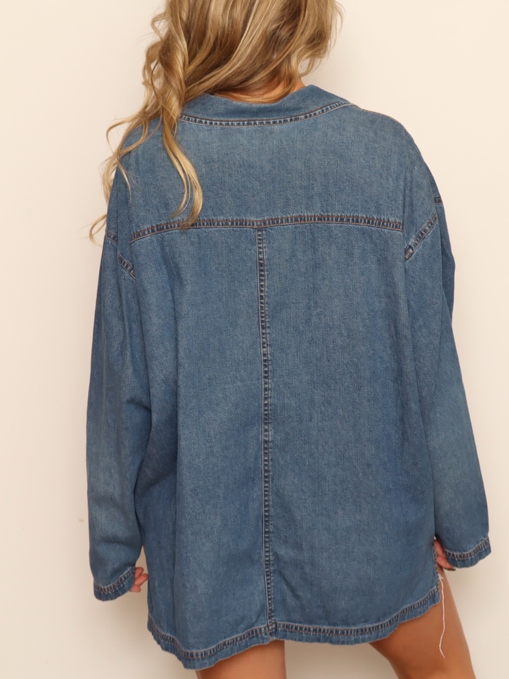 Vintage Denim Jacket Pockets with Embroidered Cat & Bird Garden Motif - Blue - Picture 4 of 5